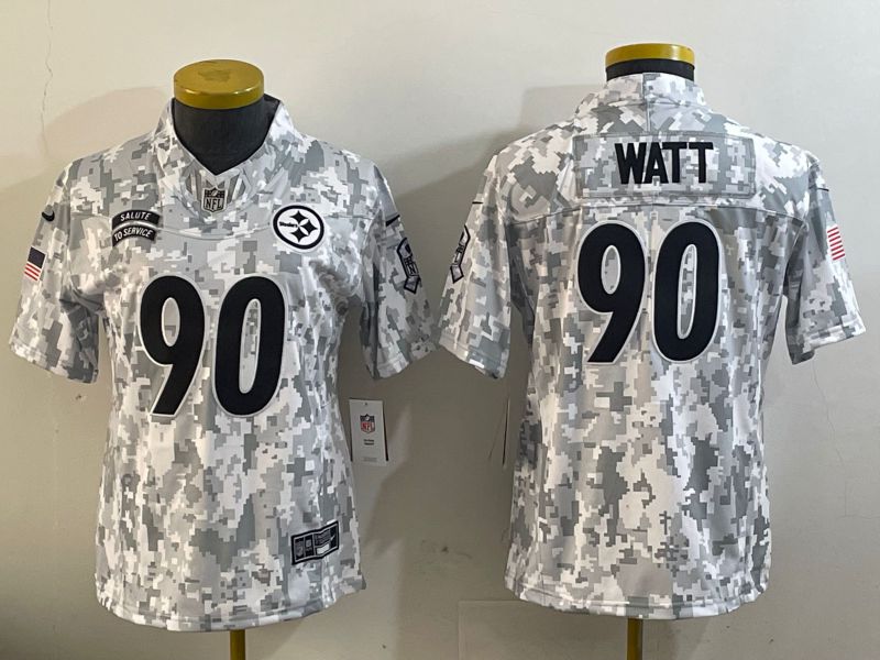 Youth Pittsburgh Steelers #90 Watt Nike Arctic Camo 2024 Salute to Service Limited NFL Jersey->women nfl jersey->Women Jersey